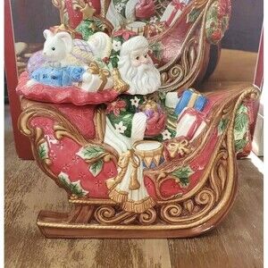 Fitz and Floyd ~ 2003 Retired Santa's Sleigh Christmas Cookie Jar In Box W/Box